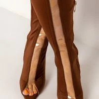 AZALEA WANG SHEER LUCK STILETTO BOOT IN BROWN -Sewing Down South shop azalea wang sheer luck stiletto boot in brown brown 5 5