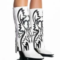 AZALEA WANG SIMPLY BELOW THE KNEE WESTERN BOOTIE IN WHITE BLACK