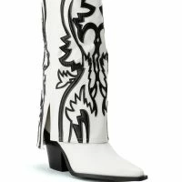 AZALEA WANG SIMPLY BELOW THE KNEE WESTERN BOOTIE IN WHITE BLACK -Sewing Down South shop azalea wang simply below the knee western bootie in white black black white 3 3