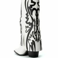 AZALEA WANG SIMPLY BELOW THE KNEE WESTERN BOOTIE IN WHITE BLACK -Sewing Down South shop azalea wang simply below the knee western bootie in white black black white 4 4