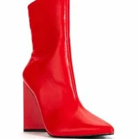 AZALEA WANG SIMPLY IRRESISTIBLE CHUNKY PU BOOTIE IN RED -Sewing Down South shop azalea wang simply irresistible chunky pu bootie in red red 3 3