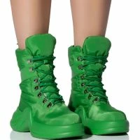 AZALEA WANG SKYLAR EDGY LACE UP BOOTIE IN GREEN