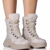 AZALEA WANG SKYLAR EDGY LACE UP BOOTIE IN SAND