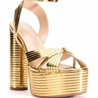 AZALEA WANG STACK IT UP STRAPPY SEXY CHUNKY SANDAL IN GOLD -Sewing Down South shop azalea wang stack it up strappy sexy chunky sandal in gold gold 3 3
