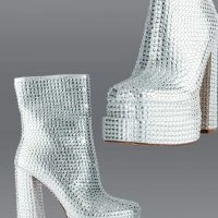 AZALEA WANG STAR POWER EMBELLISHED CHUNKY PLATFORM BOOTIE IN SILVER -Sewing Down South shop azalea wang star power embellished chunky platform bootie in silver silver 1 1 c1