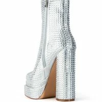 AZALEA WANG STAR POWER EMBELLISHED CHUNKY PLATFORM BOOTIE IN SILVER -Sewing Down South shop azalea wang star power embellished chunky platform bootie in silver silver 4 4