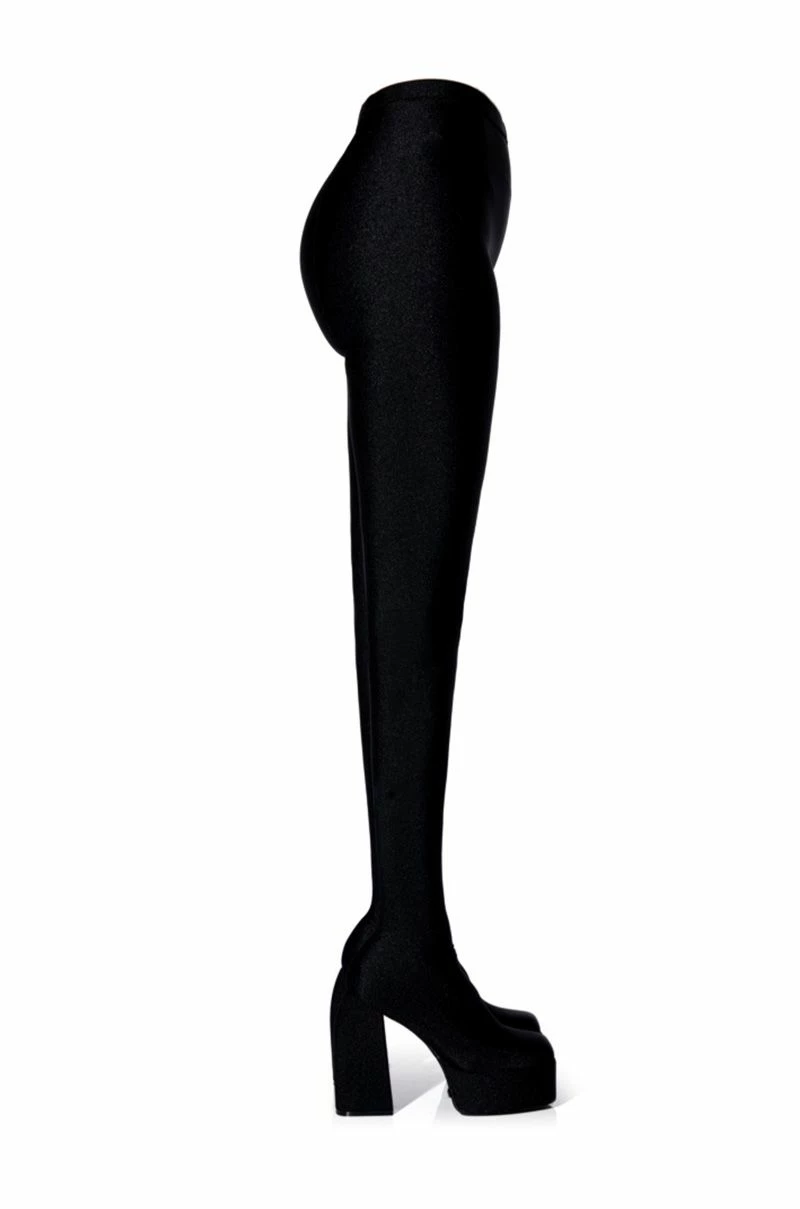 AZALEA WANG STAR STRETCH CHUNKY HEEL PANT BOOT IN BLACK 4 AZALEA WANG STAR STRETCH CHUNKY HEEL PANT BOOT IN BLACK - Image 4