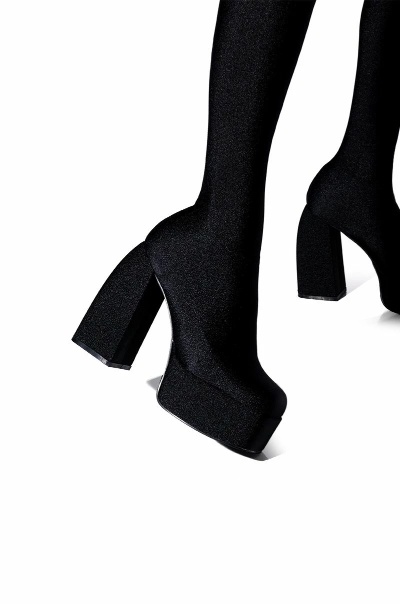 AZALEA WANG STAR STRETCH CHUNKY HEEL PANT BOOT IN BLACK 6 AZALEA WANG STAR STRETCH CHUNKY HEEL PANT BOOT IN BLACK - Image 6