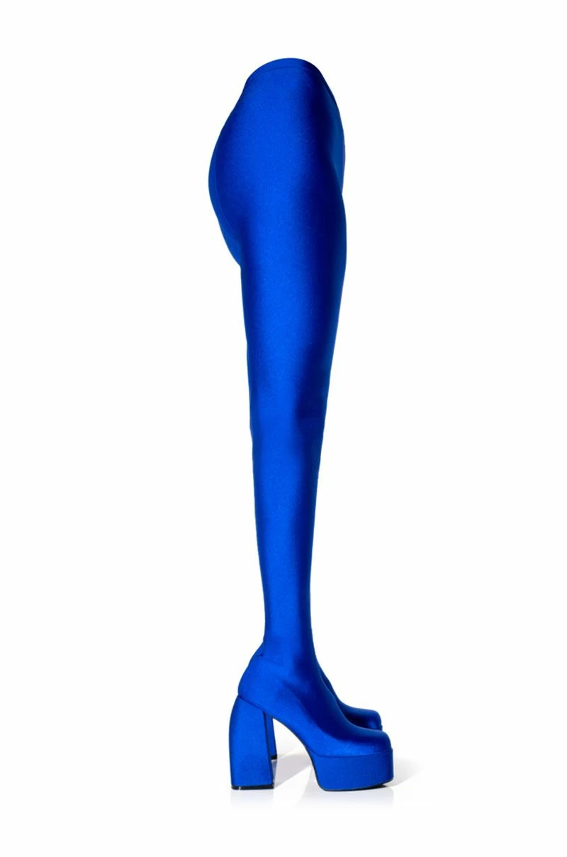 AZALEA WANG STAR STRETCH CHUNKY HEEL PANT BOOT IN BLUE 3 AZALEA WANG STAR STRETCH CHUNKY HEEL PANT BOOT IN BLUE - Image 3