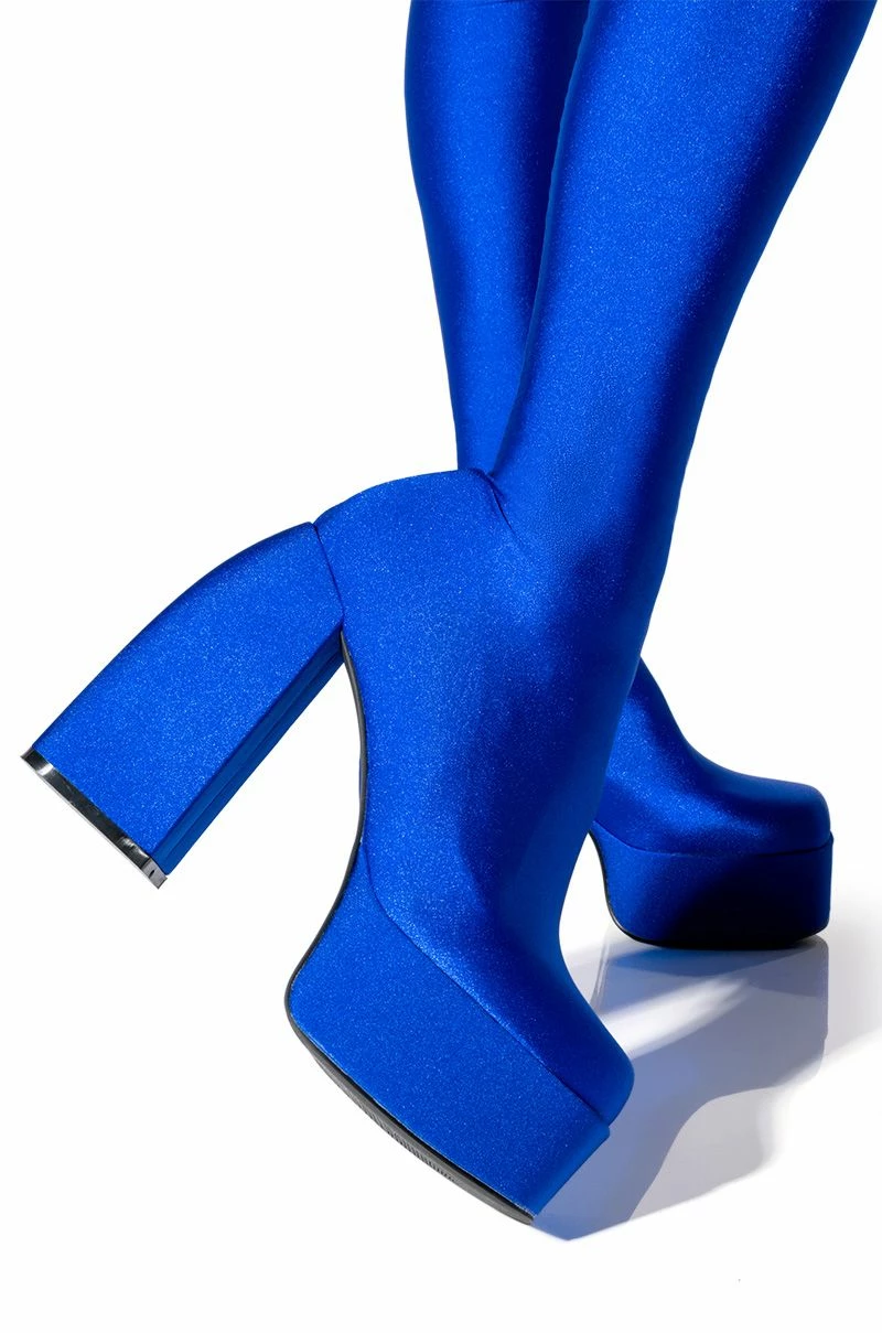 AZALEA WANG STAR STRETCH CHUNKY HEEL PANT BOOT IN BLUE 6 AZALEA WANG STAR STRETCH CHUNKY HEEL PANT BOOT IN BLUE - Image 6