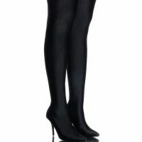 AZALEA WANG STAR STRETCH THIGH HIGH STILETTO BOOT IN BLACK