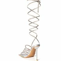 AZALEA WANG STATION SEXY TIE UP STILETTO SANDAL IN SILVER -Sewing Down South shop azalea wang station sexy tie up stiletto sandal in silver silver 6 6