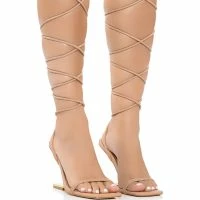 AZALEA WANG STEP YOUR GAME UP FLOATING HEEL STRAPPY SANDAL IN NUDE