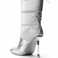 AZALEA WANG STEPPING OUT STILETTO PUFFER BOOTIE IN SILVER -Sewing Down South shop azalea wang stepping out stiletto puffer bootie in silver silver 4 4