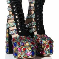 AZALEA WANG STOMP EMBELLISHED LACE UP BOOTIE IN MULTI