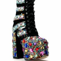 AZALEA WANG STOMP EMBELLISHED LACE UP BOOTIE IN MULTI -Sewing Down South shop azalea wang stomp embellished lace up bootie in multi multi 3 3