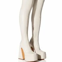 AZALEA WANG STRUT THIS WAY THIGH HIGH PLATFORM BOOT IN WHITE