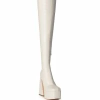 AZALEA WANG STRUT THIS WAY THIGH HIGH PLATFORM BOOT IN WHITE -Sewing Down South shop azalea wang strut this way thigh high platform boot in white white 3 3