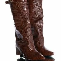 AZALEA WANG STUCK ON YOU FOLD OVER WEDGE BOOT IN BROWN CROC -Sewing Down South shop azalea wang stuck on you fold over wedge boot in brown croc brown croc 1 1