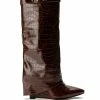 AZALEA WANG STUCK ON YOU FOLD OVER WEDGE BOOT IN BROWN CROC