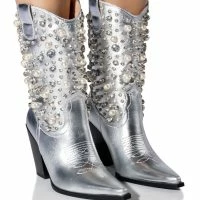 AZALEA WANG SUCH AN ORIGINAL RHINESTONE PEARL WESTERN BOOTIE IN SILVER