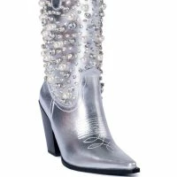 AZALEA WANG SUCH AN ORIGINAL RHINESTONE PEARL WESTERN BOOTIE IN SILVER -Sewing Down South shop azalea wang such an original rhinestone pearl western bootie in silver silver 3 3