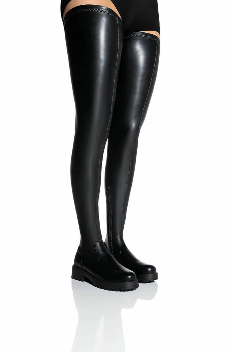 AZALEA WANG SURGICAL FLATFORM BOOT WITH 4 WAY STRETCH IN STRETCH PU 1 AZALEA WANG SURGICAL FLATFORM BOOT WITH 4 WAY STRETCH IN STRETCH PU