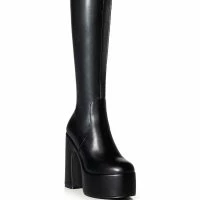 AZALEA WANG SUTTON PU CHUNKY BOOT WITH 4 WAY STRETCH IN BLACK -Sewing Down South shop azalea wang sutton pu chunky boot in black black 3 3