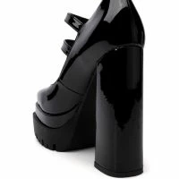 AZALEA WANG TATE PATENT CHUNKY PUMP -Sewing Down South shop azalea wang tate patent chunky pump black 4 4 c1