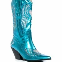 AZALEA WANG TEMPLE METALLIC BOOTIE IN BLUE -Sewing Down South shop azalea wang temple metallic bootie in blue blue 3 3