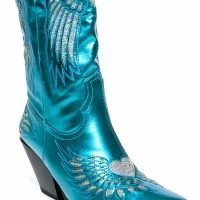 AZALEA WANG TEMPLE METALLIC BOOTIE IN BLUE -Sewing Down South shop azalea wang temple metallic bootie in blue blue 5 5