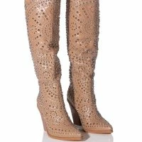 AZALEA WANG TEXAS EMBELLISHED WESTERN BOOT IN NUDE