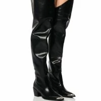 AZALEA WANG THIGH HIGH WESTERN BOOT IN BLACK