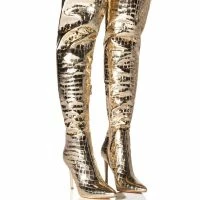AZALEA WANG THRILLER OVER THE KNEE STILETTO BOOT IN GOLD