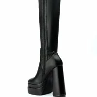 AZALEA WANG TO THE MAX CHUNKY STRETCH BOOT WITH 4 WAY STRETCH IN BLACK -Sewing Down South shop azalea wang to the max chunky stretch boot in black black 4 4 c1