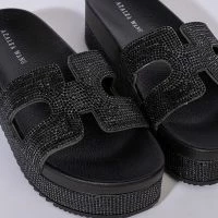 AZALEA WANG TURN IT UP FLATFORM SANDAL IN BLACK -Sewing Down South shop azalea wang turn it up flatform sandal in black black 6 6