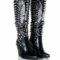 AZALEA WANG UPBEAT RHINESTONE EMBELLISHED WESTERN BOOT IN BLACK