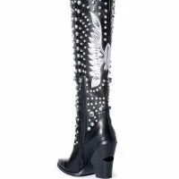 AZALEA WANG UPBEAT RHINESTONE EMBELLISHED WESTERN BOOT IN BLACK -Sewing Down South shop azalea wang upbeat rhinestone embellished western boot in black black 4 4