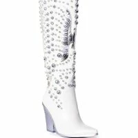 AZALEA WANG UPBEAT RHINESTONE EMBELLISHED WESTERN BOOT IN WHITE -Sewing Down South shop azalea wang upbeat rhinestone embellished western boot in white white 3 3