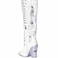 AZALEA WANG UPBEAT RHINESTONE EMBELLISHED WESTERN BOOT IN WHITE -Sewing Down South shop azalea wang upbeat rhinestone embellished western boot in white white 4 4
