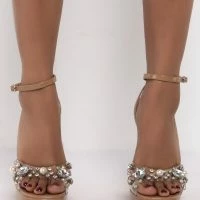 AZALEA WANG WAKE THE NEIGHBORS CHUNKY SANDAL IN NUDE PATENT -Sewing Down South shop azalea wang wake the neighbors chunky sandal in nude patent nude patent 3 3