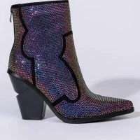 AZALEA WANG WHY SO SERIOUS CHUNKY WESTERN BOOTIE IN MULTI -Sewing Down South shop azalea wang why so serious chunky bootie in multi multi 3 3