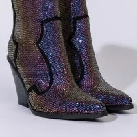 AZALEA WANG WHY SO SERIOUS CHUNKY WESTERN BOOTIE IN MULTI -Sewing Down South shop azalea wang why so serious chunky bootie in multi multi 4 4