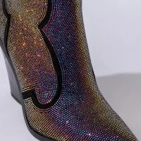 AZALEA WANG WHY SO SERIOUS CHUNKY WESTERN BOOTIE IN MULTI -Sewing Down South shop azalea wang why so serious chunky bootie in multi multi 6 6