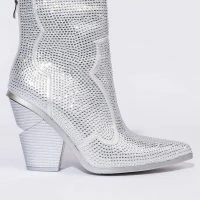 AZALEA WANG WHY SO SERIOUS CHUNKY WESTERN BOOTIE IN SILVER -Sewing Down South shop azalea wang why so serious chunky bootie in silver silver 3 3