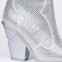 AZALEA WANG WHY SO SERIOUS CHUNKY WESTERN BOOTIE IN SILVER -Sewing Down South shop azalea wang why so serious chunky bootie in silver silver 6 6