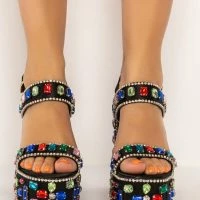 AZALEA WANG WOULDNT CHANGE A THING CHUNKY SANDAL IN BLACK MULTI -Sewing Down South shop azalea wang wouldnt change a thing chunky sandal in black multi black multi 3 3