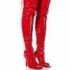 AZALEA WANG YORI SEXY PATENT OPEN TOE BOOT IN RED