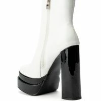AZALEA WANG YOU GO-GO GIRL CHUNKY PLATFORM BOOTIE IN BLACK WHITE -Sewing Down South shop azalea wang you go go girl chunky platform bootie in black white black white 4 4