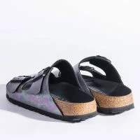 BIRKENSTOCK NARROW FIT ARIZONA VEGAN IRIDESCENT MICROFIBER SANDAL -Sewing Down South shop birkenstock arizona vegan iridescent microfiber sandal black multi 5 5